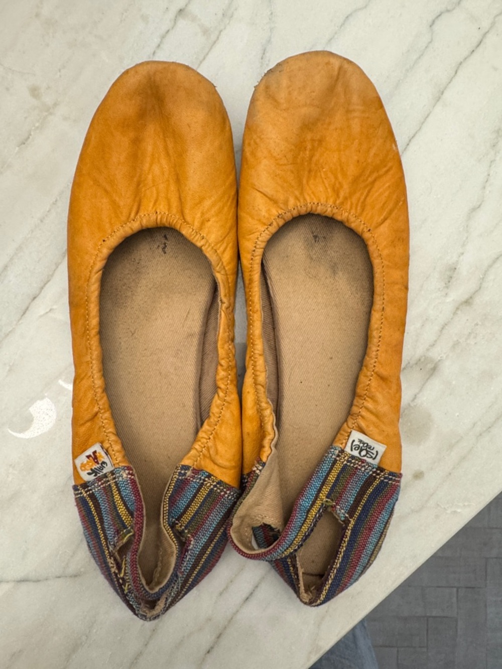 Soft Leather Ballet Flats in Cognac